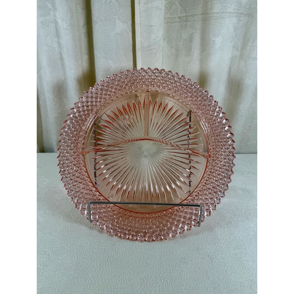 Vintage Anchor Hocking Miss America Pink Depression Glass Divided Grill Plate